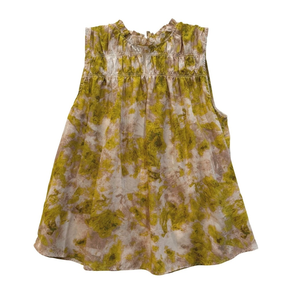 Joie Womens Summer Porcelain Print Sleeveless Ruffle Neck Smocked Blouse Size L - Picture 6 of 6